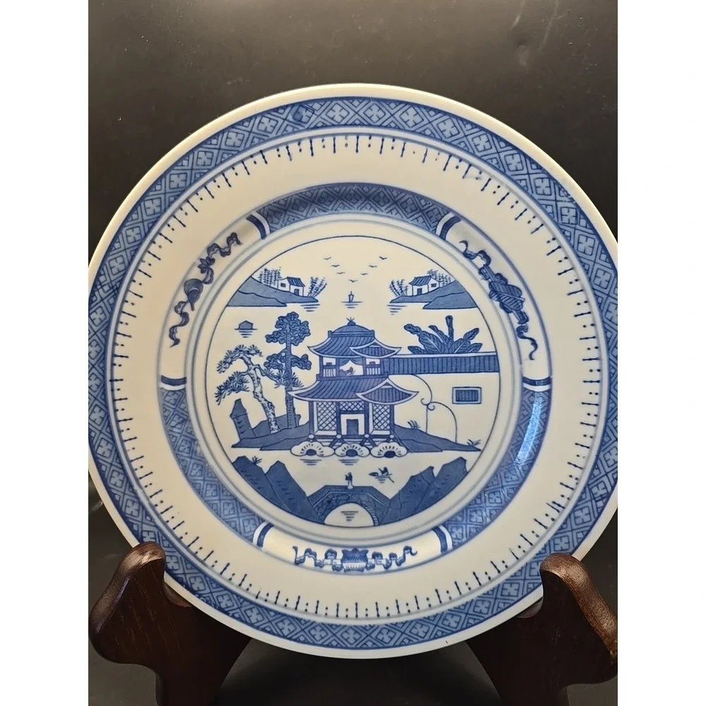 Blue And White‎ Porcelain Temple and Pine Asian Plate